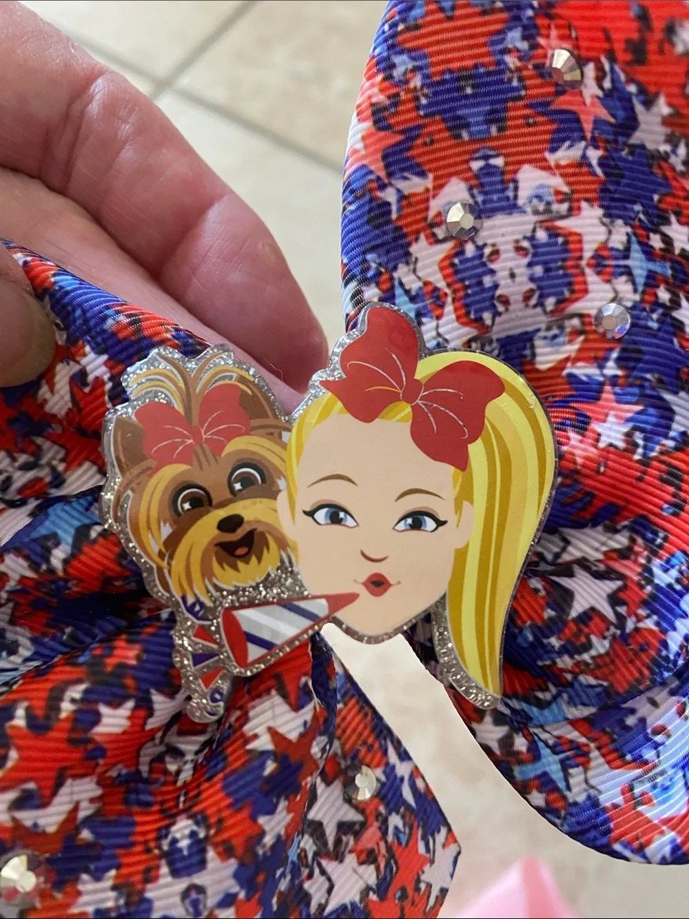 Bundle of 2 Large Red, White Blue Stars Girl Hairbow, and a Pretty Pink Bow